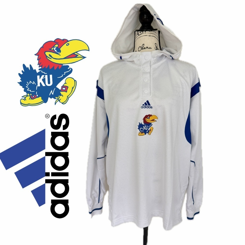 Adidas Kansas Jayhawks Jersey Hoodie KU Basketball College Sz L Collegiate